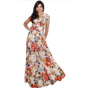 Koh Koh Women’s Summer Sundress Maxi Dress Red Orange Floral Print Size Large